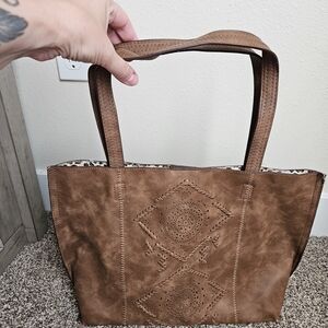 Brown Leather-like Tote Bag